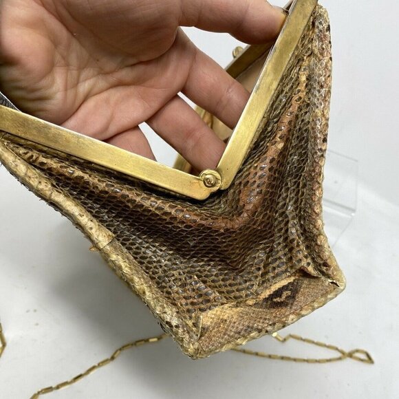 Vintage Structured Brass Frame Snakeskin Purse - Picture 8 of 13